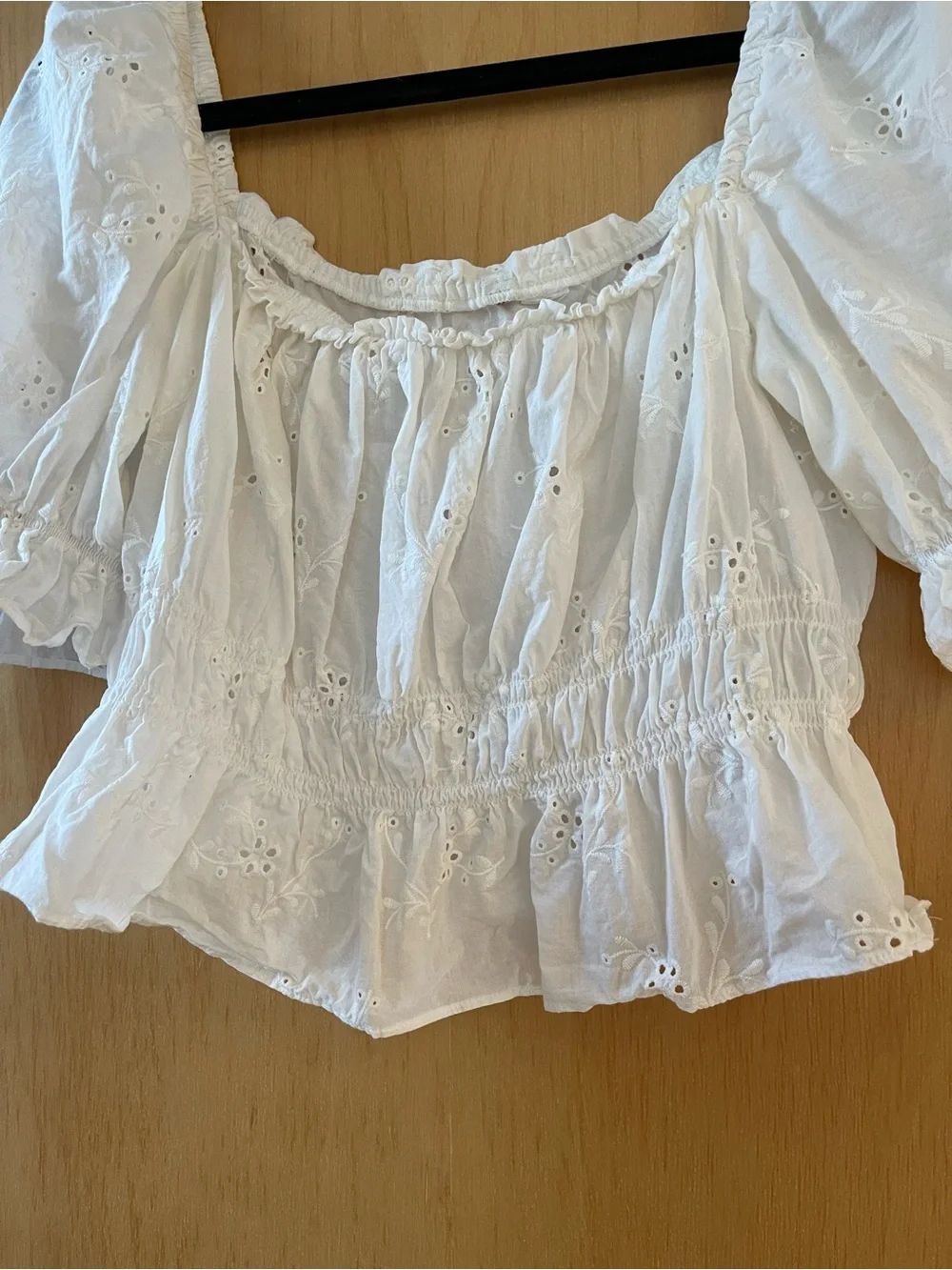Reformation White Eyelet Puff-Sleeve Peasant Blouse